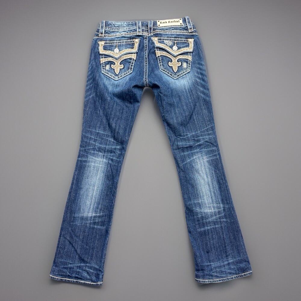 Rock Revival Jeans Lillian Low Rise Bootcut Embellished Flap Pocket Denim 29